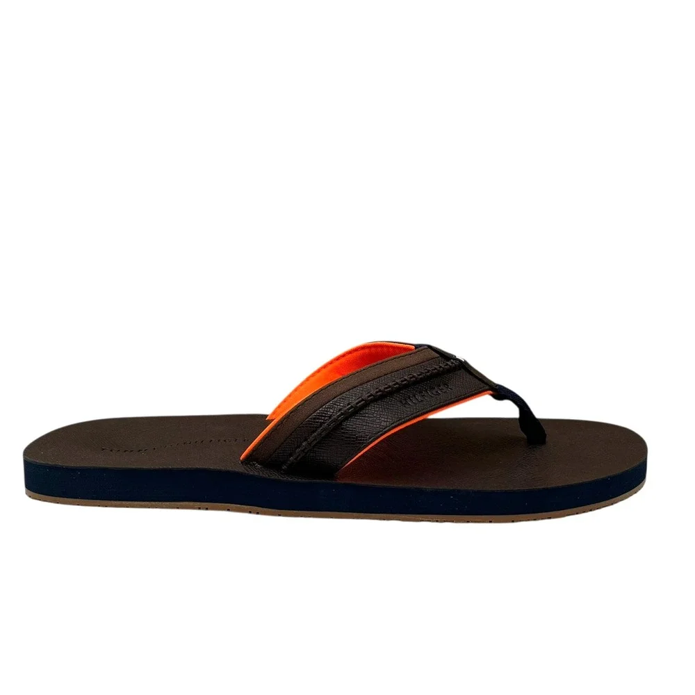 Tommy Hilfiger Mens Dembo Thong Sandal Size 11 Brown Faux‎ Leather Flexible